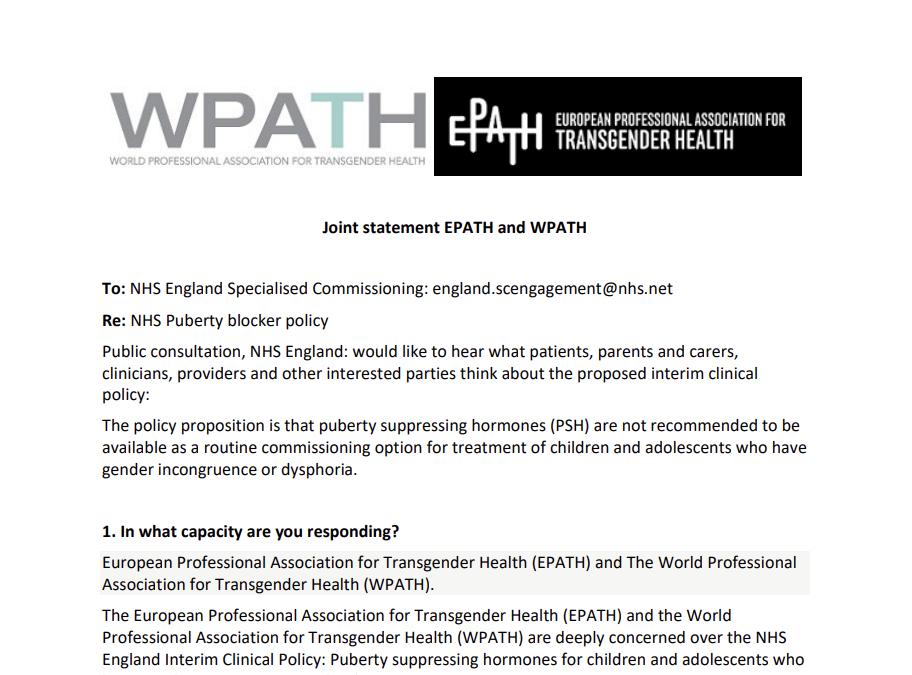 WPATH and EPATH Response to NHS England’ (UK) Puberty blocker policy