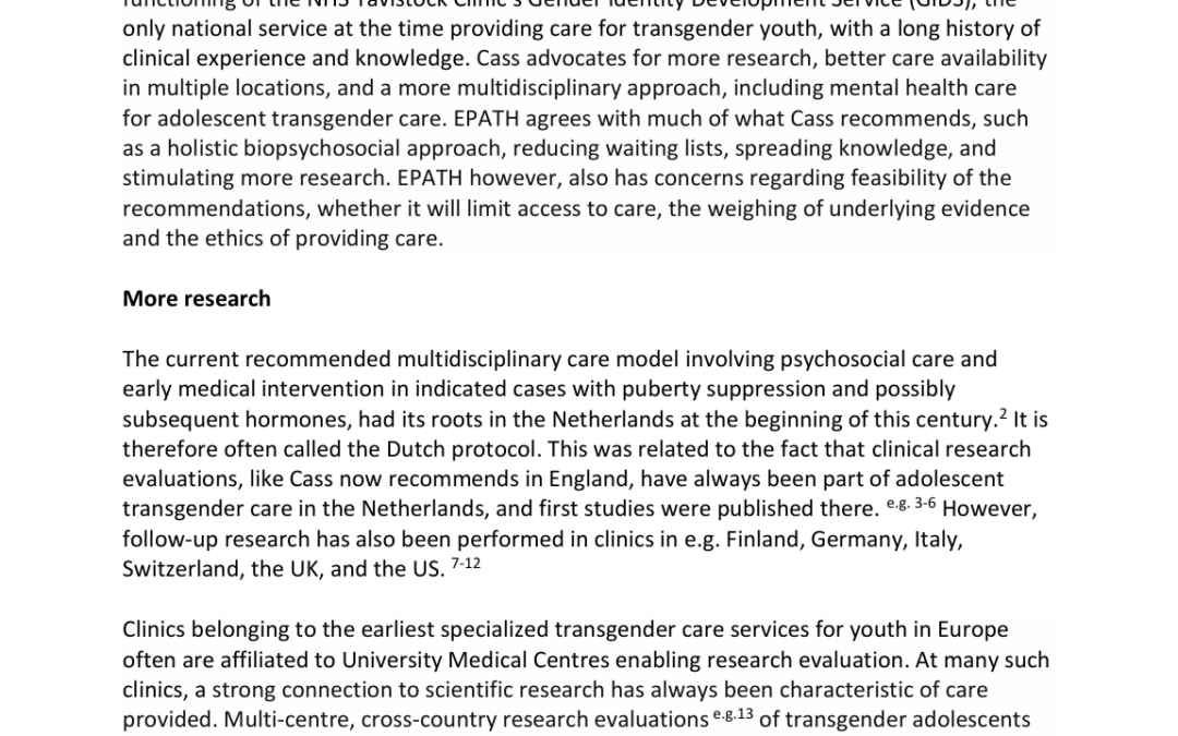 Response Cass Review on Transgender Care for Adolescents